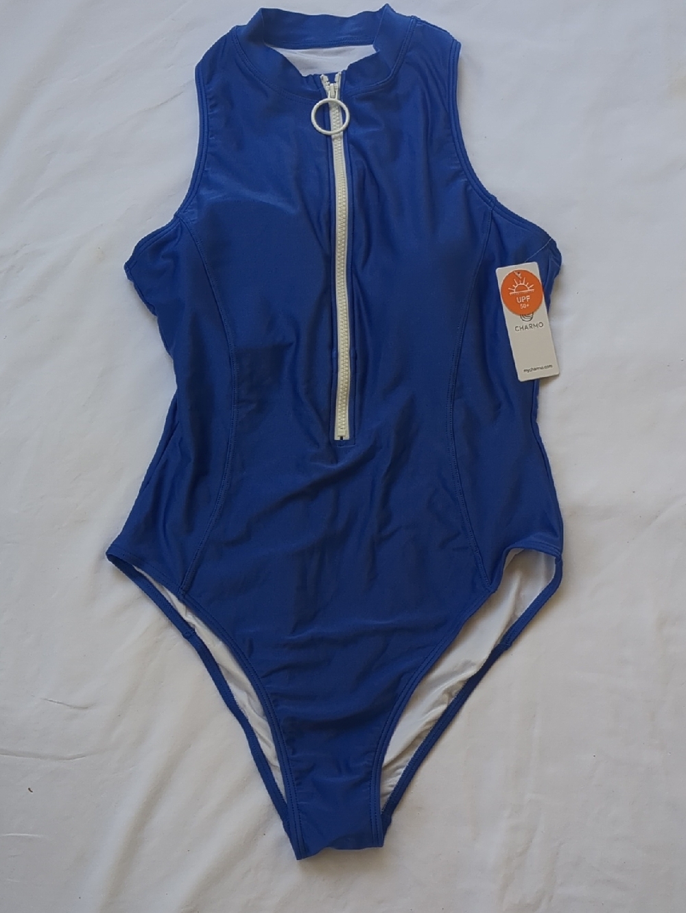 Unknown Brand Royal Blue Zip-Front One-Piece Swimsuit